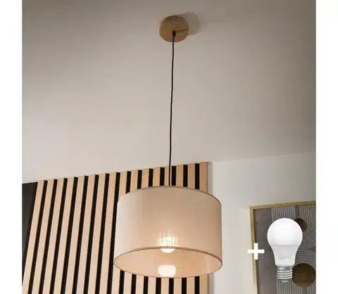 Svietidlá BRILAGI - LED Luster na lanku ANTHONY 1xE27/60W/230V dub/béžová 8590828610335