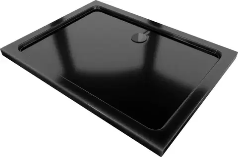 Vane MEXEN/S - Flat sprchová vanička obdĺžniková slim 90 x 80, čierna + čierny sifón 40708090B