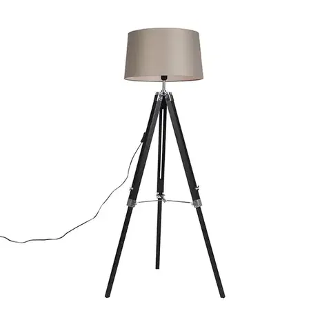 Stojace lampy Stojaca lampa trojnožka čierna s tienidlom 45 cm ľanové taupe