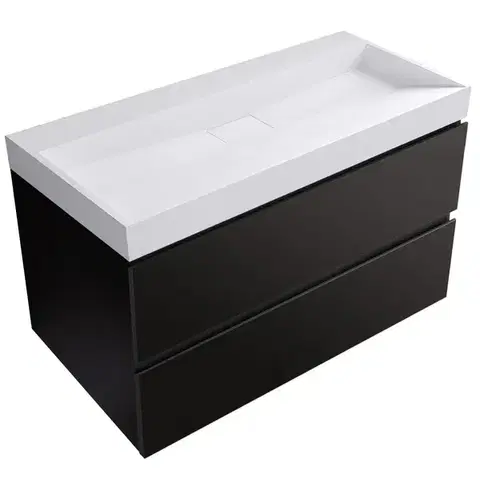 Kúpeľňový nábytok CERANO - Kúpeľňová skrinka Carole - čierna matná + umývadlo z lit. mramoru Vita - biela matná - 100x58x46 CER-669079