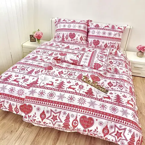Obliečky Obliečky bavlnené Vianočné obliečky Christmas červené TiaHome - 1x Vankúš 90x70cm, 1x Paplón 140x200cm