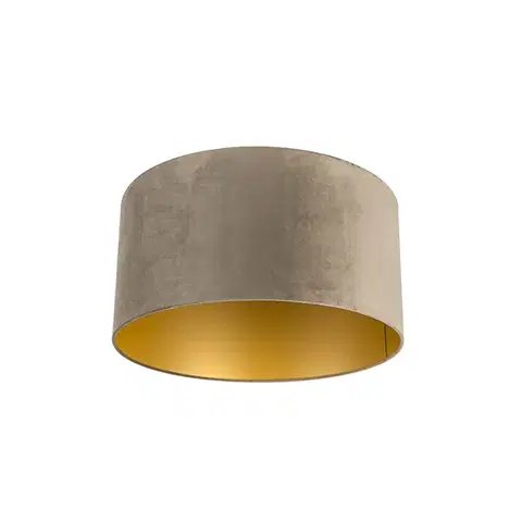 Tienidlo na lampu Zamatové tienidlo na lampu sivohnedé 50/50/25 so zlatým interiérom