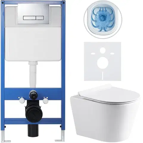 Záchody CERANO - Kompletný WC set Profi/Carlito - biela lesklá - WC tlačidlo Slim/Chrom - predstenová inštalácia - 48,5x36,5 CER-8050BD77
