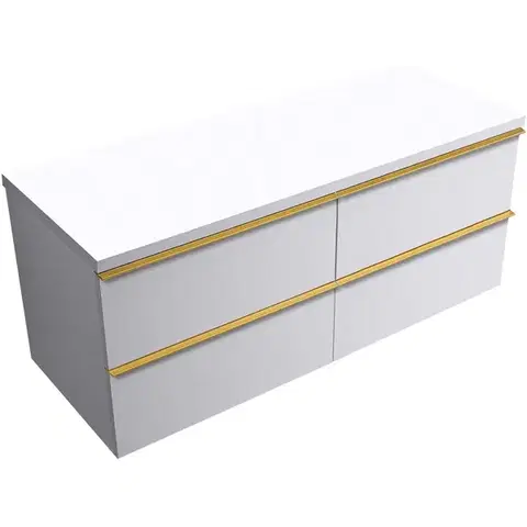 Kúpeľňový nábytok CERANO - Kúpeľňová skrinka Velora - biela matná, úchytka zlatá + doska pod umývadlo Navira Pro - 36 mm - 160x56,6x46,5 CER-668549