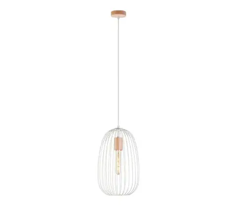 Svietidlá  Luster na lanku OVELLA 1xE27/15W/230V, priemer 25 cm, krémová/borovica W-KM 1367/1 SAND+DS