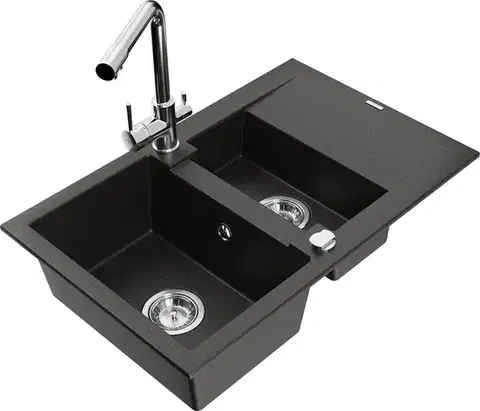 Kuchynské drezy MEXEN/S MEXEN/S - Gaspar granitový drez 1.5 s odkvapkávačom vrátane batérie Duero, čierna/zlatá metalik 6507-75-671600-00