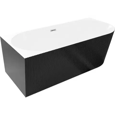 Vane MEXEN/S - Silo voľne stojaca rohová vaňa ľavá reliéf 150 x 75, biela/čierna, sifón a prepad chróm 52891507575L-01