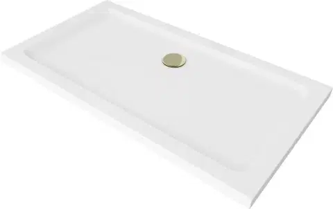 Vane MEXEN/S - Flat sprchová vanička obdĺžniková slim 130 x 70, biela + zlatý sifón 40107013G