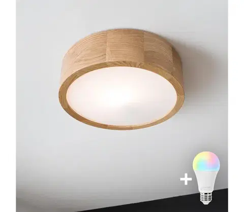 Svietidlá BRILAGI - LED RGBW stmievateľné stropné svietidlo CARVALHO 1xE27/12W/230V dub pr. 27,5 BG0736+AI0819