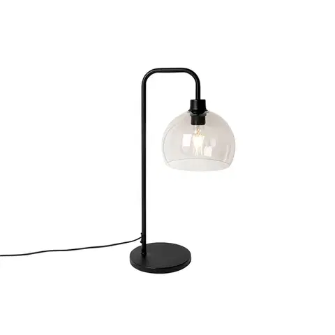 Stolné lampy Moderná stolová lampa čierna s dymovým tienidlom - Maly