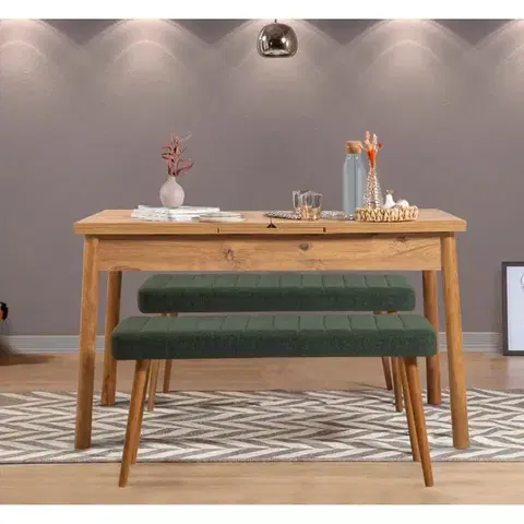 Jedálenské sety Jedálenský set s rozkladacím stolom a lavicou (3 kusy) Santiago 1070 - Atlantic Pine, Green