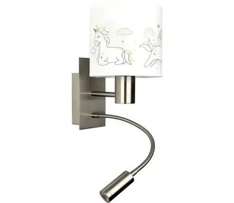Svietidlá BRILAGI - LED Flex. lampa BOBO 1xE27/25W/230V + LED/3W m. chróm/biela/jednorožce BG1556+BG5579