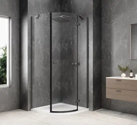 Sprchové dvere POLYSAN - GLOBE GUN METAL štvrťkruhová sprchová zástena 900x900, číre sklo, pravé GB2690RGM