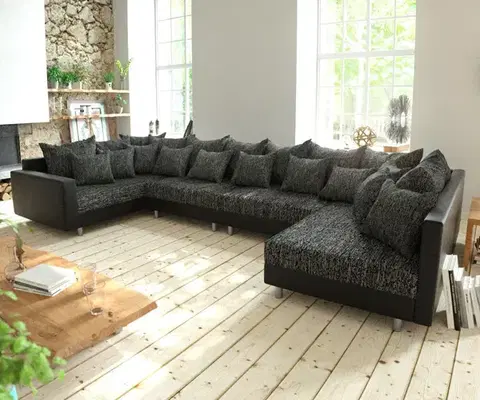 Sedacie súpravy XL DELIFE Pohovka v tvare U Clovis XL čierna s opierkou modulárna