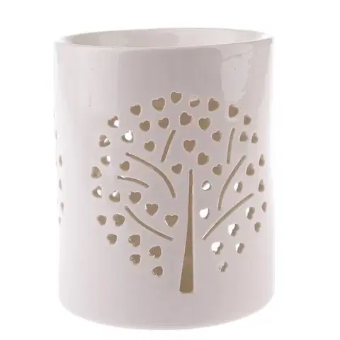 Svietniky Porcelánová arómalampa Heart tree biela, 11 x 13 cm