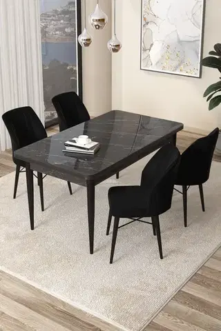 Jedálenské sety Dining Table & Chairs Set (5 Pieces) Arp - Black Marble, Black