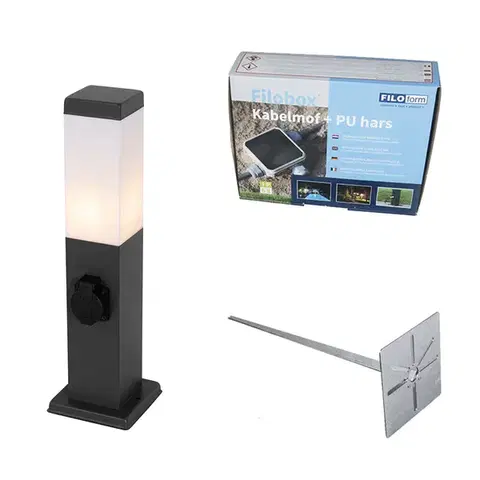 Zahradne stlpove lampy Vonkajšia lampa tmavosivá 45 cm so zásuvkou IP44 - Malios
