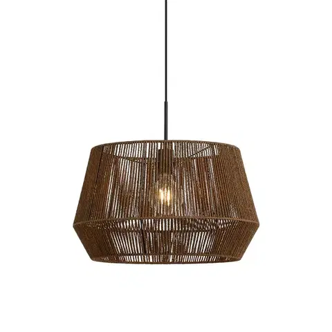 Závesné svietidlá Hanglamp zwart met bruine papieren touw kap 50/50/30 - Combi 1