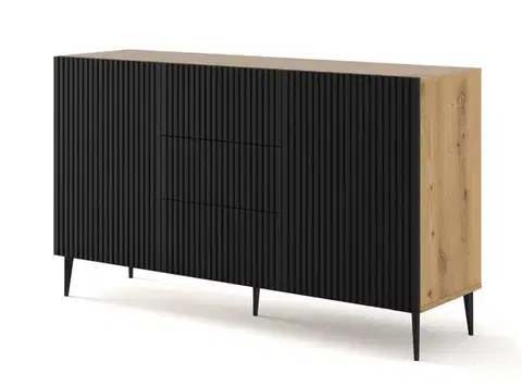 Komody ArtBm Komoda RAVENNA B 2D3S 150 | dub artisan / čierna matná Prevedenie: Dub artisan / čierny mat  / čierne nohy