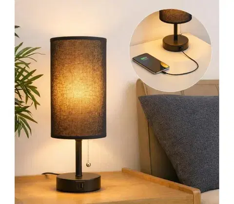 Lampy BRILAGI - Stolná lampa s USB portom TABLON 1xE27/25W/230V čierna BG3666+BG3682
