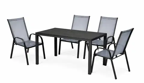 Zostavy nábytku do jedálne DAMARA M záhradný set 4 +1, čierna/sivá