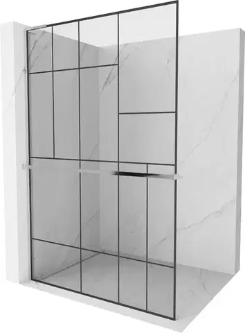 Sprchové dvere MEXEN/S - Kioto+ L Sprchová zástena WALK-IN s poličkou a držiakom uterákov 80 x 200, čierny vzor, chróm 800-080-123-01-78