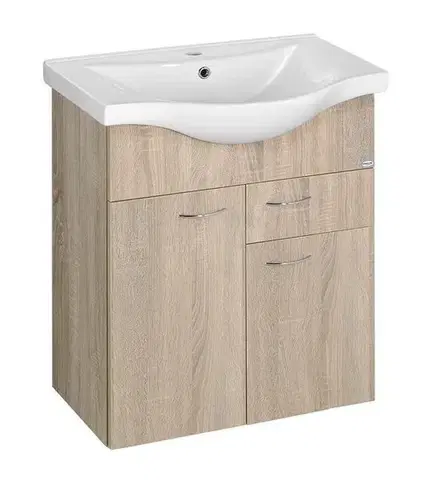 Kúpeľňový nábytok AQUALINE - KERAMIA FRESH umývadlová skrinka,1 zásuvka, 60,6x74x34cm, dub platin 50066
