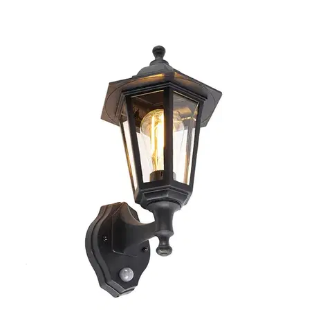 Vonkajsie svetlo so senzorom Klasická vonkajšia nástenná lampa čierna s pohybovým senzorom - New Haven