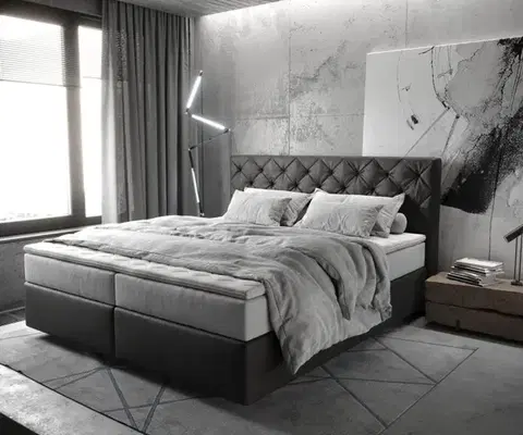 Postele Boxspring DELIFE Boxspring posteľ Dream-Great 180x200 cm mikrovlákno antracitová vintage s vreckovou pružinovou matracou a visco topperom