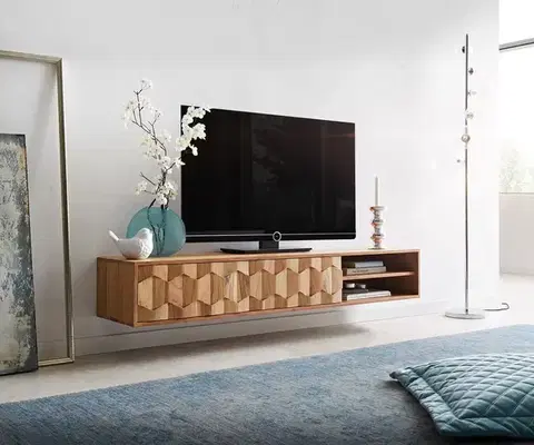 Televízne stolíky DELIFE TV stolík Fevo 160 cm akácia prírodná 2 dvierka závesný