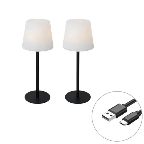 Lampy Sada 2 čiernych nabíjateľných stolových lámp 40 cm IP54 - Jude