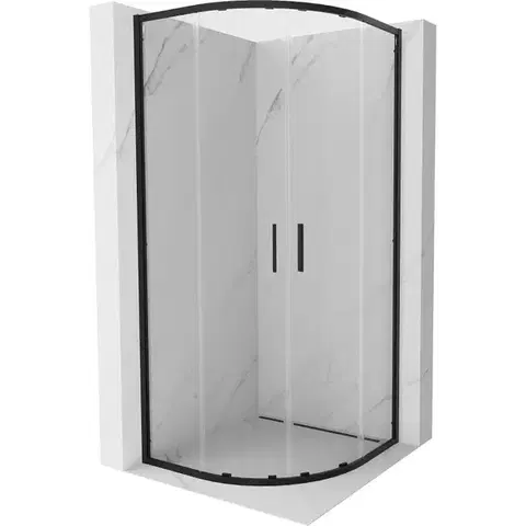 Sprchovacie kúty MEXEN/S - Exo štvrťkruhový posuvný sprchovací kút 80 x 80, transparent, čierna 8132-080-080-70-00