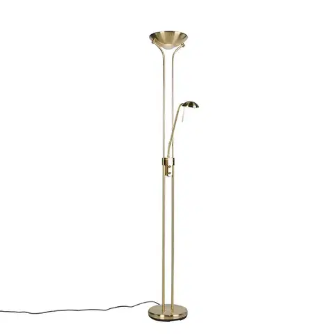 Stojace lampy Stojaca lampa zlatá s lampou na čítanie vrátane LED a stmievača - Diva 2