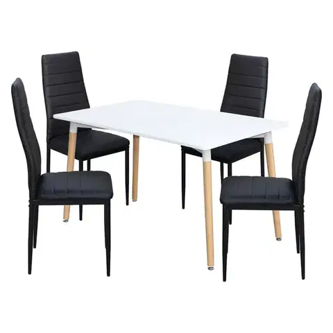 Jedálenské sety Jedálenský stôl UNO 140x90 biely + 4 stoličky SIGMA čierne