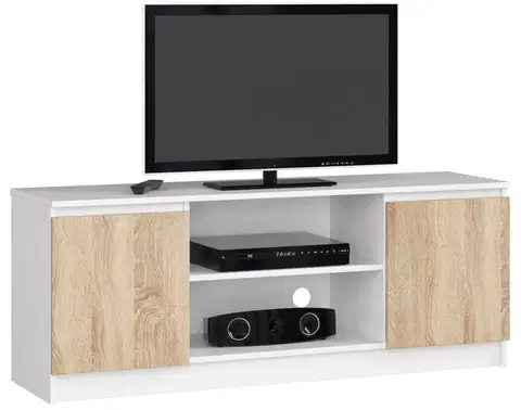 TV stolíky Dizajnový TV stolík ROMANA140, biely / dub Sonoma