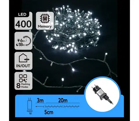 LED osvetlenie  B.V.  - LED vonkajší svetelný reťazec 400×LED / 8 režimov, 23 m, IP44, studená biela B103031OR
