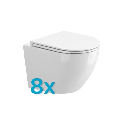 Doplnky do kúpeľne Mereo WC závesné kapotované, RIMLESS, 490x370x360, keramické, vr. sedátka CSS123, 8ks VSD82S8
