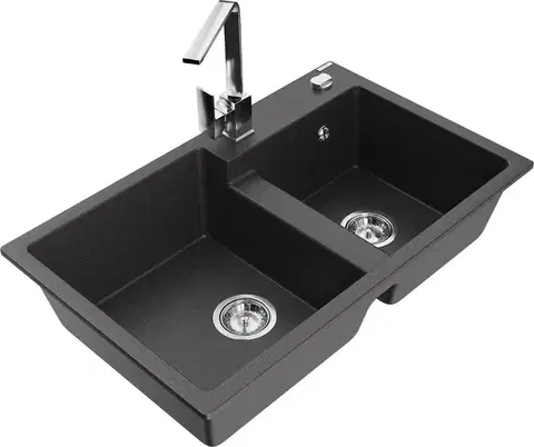 Kuchynské drezy MEXEN/S MEXEN/S - Tomas granitový drez 2-bowl vrátane batérie Rita, čierna kropenatá 6516-76-670300-00