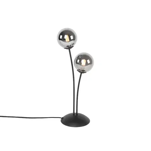 Stolné lampy Moderná stolná lampa čierna 2-svetlá s dymovým sklom - Atény
