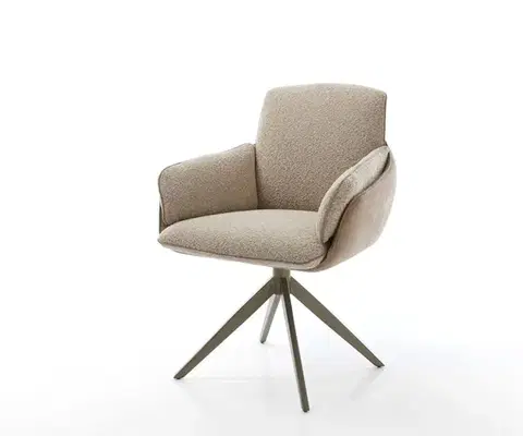 Jedálenské stoličky DELIFE Jedálenská stolička Luan-Flex s opierkami zmiešané materiály tmavobéžová krížová podstava široká titánová farba otočná o 360° s hojdacou funkciou