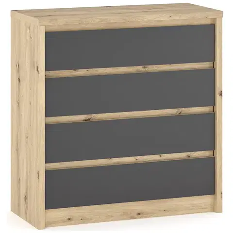 Komody NABBI Daicos CH-4DRWS zásuvková komoda dub artisan / sivá