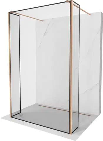 Sprchové dvere MEXEN/S - Kioto Sprchová zástena WALK-IN voľne stojaca 110 x 30 x 30, čierny vzor, meď kartáčovaná 800-110-030-222-65-70-030