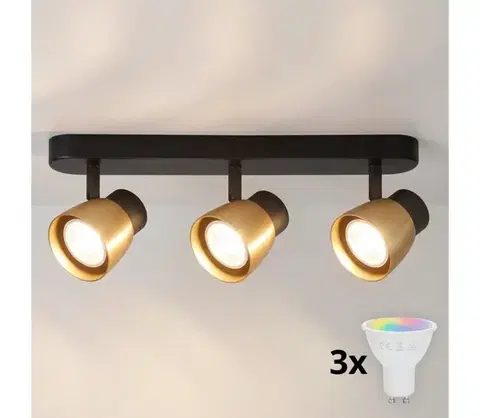 Svietidlá BRILAGI - LED RGBW stmievateľné bodové svietidlo NUGGET 3xGU10/4,8W/230V čierna/zlatá BG3441+3xAI2382