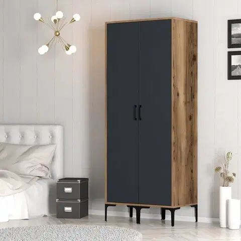 Šatňové skrine Šatníková skriňa Kumsal SS - Walnut, Anthracite