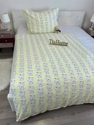 Detské obliečky Obliečky bavlnené detské Bear love TiaHome - 1x Vankúš 90x70cm, 1x Paplón 140x200cm