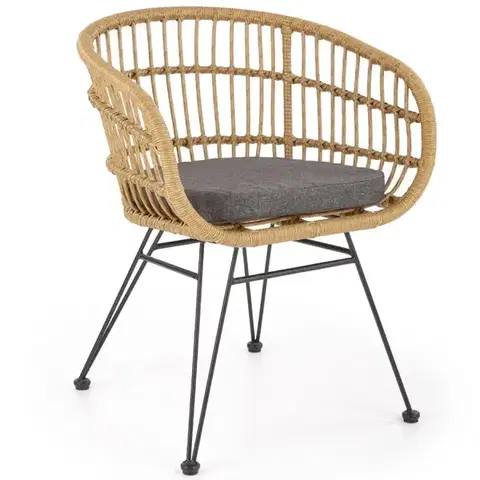 Kuchynské stoličky Stolička K456 Rattan/Tkanina/Kov Natural/Šedá