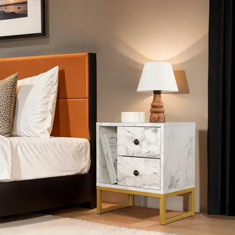 Nočné stolíky Nočný stolík Glimmer - Fressia Marble, Gold