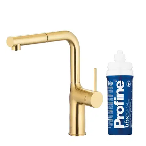 Kuchynské batérie KFA - Duero pure move pull-out, filtrujúca s otočnou výtokovou armatúrou, brúsené svetlé zlato + profine blue s 6623-423-39