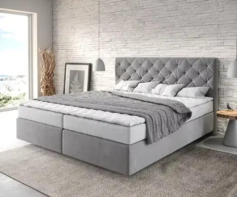 Postele Boxspring DELIFE Boxspring posteľ Dream-Great 180x200 cm mikrovlákno sivá s matracom a topperom