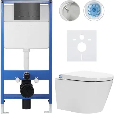 Záchody CERANO - Kompletní WC set Profi/Cronus Standard - bílá lesklá - WC tlačítko Line/Tmavě šedá - předstěnová instalace - 59,3x38,4  CER-287978